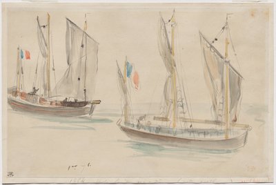 ディエップ港の 2 隻のボート 作： Eugène Delacroix