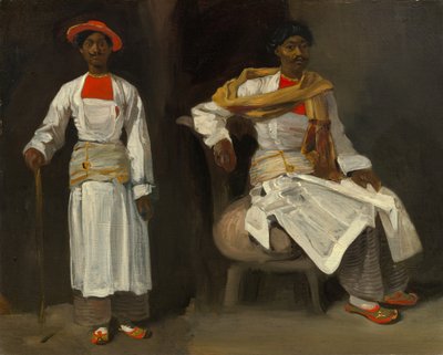 カルカッタ出身のインド人に関する 2 つの習作、座った状態と立っている状態、c. 18231824。 作： Eugène Delacroix