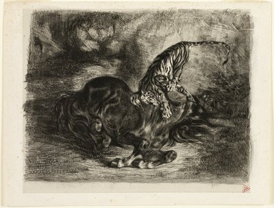 トラに倒された野生の馬 作： Eugène Delacroix