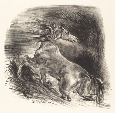シュヴァルのソヴァージュから出てくる野生の馬、1828年。 作： Eugène Delacroix