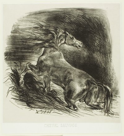 水を離れる野生の馬またはおびえた馬 作： Eugène Delacroix