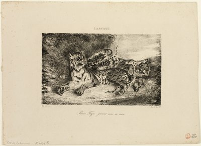 お母さんと遊ぶ子トラ 作： Eugène Delacroix