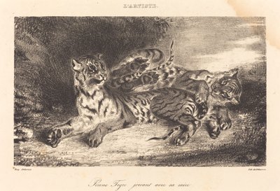 お母さんと遊ぶ子トラ 作： Eugène Delacroix