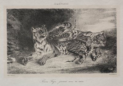 お母さんと遊ぶ子トラ 作： Eugène Delacroix
