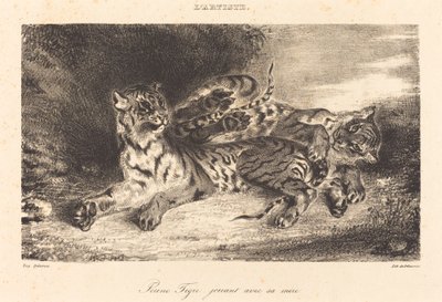 母親と遊ぶ若いトラ 母親と遊ぶ若いトラ、1831 年。 作： Eugène Delacroix