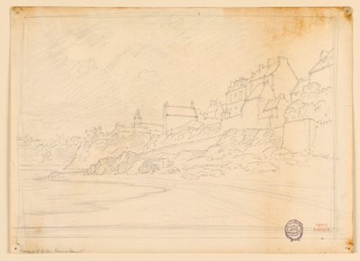 岩の多い海岸の端にある町の家 作： Eugène Edouard Soulès