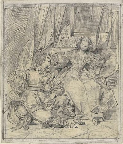 レディとキャバリア 作： Eugène François Marie Joseph Devéria