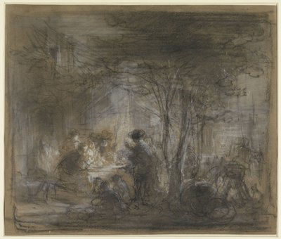 木の下のテーブルの周りの会社 作： Eugène François de Block