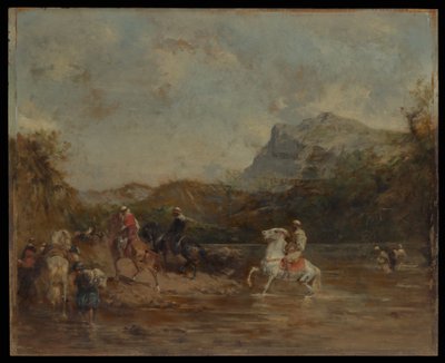 フォードを横断するアラブ人、1873年。 作： Eugène Fromentin