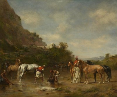1872年に馬に水をまくアラブ人 作： Eugène Fromentin