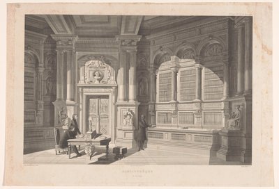 図書館の内部 Bibliothèque O. du Plan (オブジェクトのタイトル) 作： Eugène Napoléon Varin