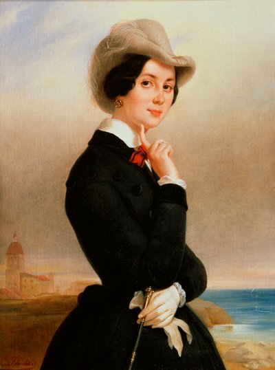 1840年代の帝国劇場ヴェラサモイロワの女優の肖像画。 作： Eugéne Pluchart