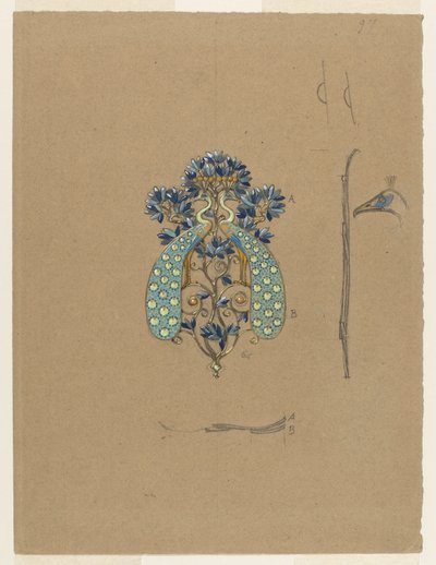 ピーコックモチーフのベルトバックルのデザイン 作： Eugene Grasset