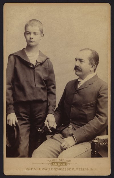 ポートレート、セルビアのミラン・オブレノヴィッチ王と息子のアレクサンダー（モノクロ写真 作： European Photographer