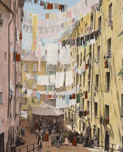 イタリア、ジェノバの旧市街の通り (カラー写真) 作： European Photographer