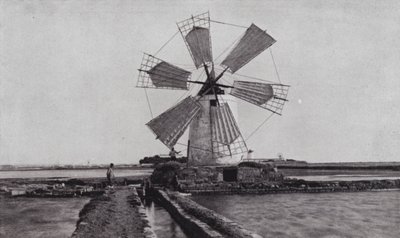 トラーパニ、風車（モノクロ写真 作： European Photographer
