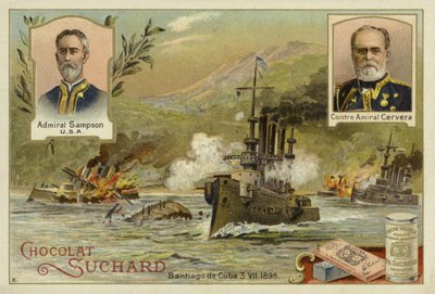 1898年7月3日、ウィリアムサンプソンとパスクアルサーベラの提督、そしてサンティアゴデクーバの戦い、スペインとアメリカの戦争 作： European School
