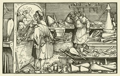 16世紀の錬金術師の実験室（木版画 作： European School