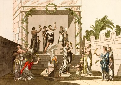 イシスの儀式を行う古代ローマ人、ポンペイ（彩色済み彫刻 作： European School