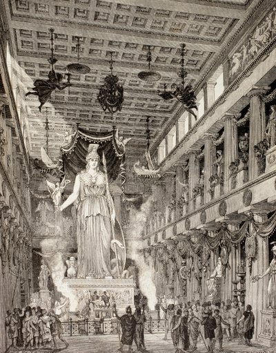 芸術家の、アテネのパルテノン神殿にあるアテナの女神像のクラシック時代の「エルムンドイルストラード」からの作品。1880年にバルセロナで出版されました。 作： European School