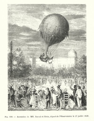 1850年7月27日に天文台を出発したMMバラルとビクシオの登頂（エングレーヴィング 作： European School