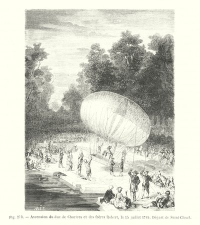 シャルトル公爵とロベール兄弟の昇天、1784年7月15日、サンクルーからの出発（エングレーヴィング 作： European School