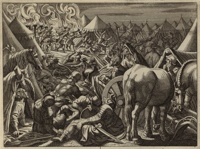 ギデオンが選んだ300人の兵士によるミディアンのキャンプへの攻撃（彫刻） 作： European School