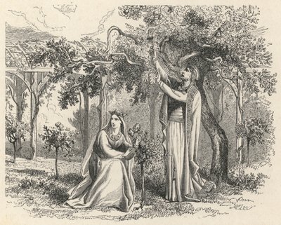リンゴの木に囲まれたChildebert (Engraving) 作： European School