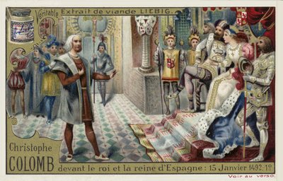 1492年1月15日、スペインの王と女王の前のクリストファーコロンブス 作： European School