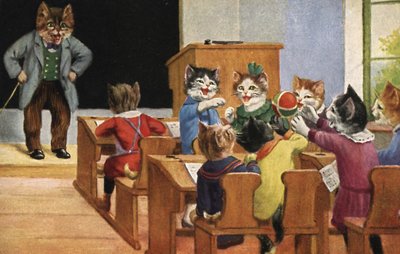 猫の教室（カラーリトグラフ） 作： European School