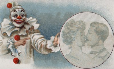 キスするカップルを見つめるピエロ（クロモリソ） 作： European School