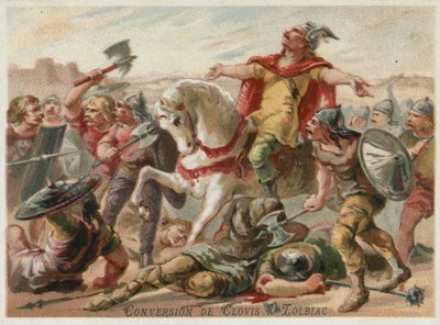 トルビアックの戦いでのクロービス1世のキリスト教への改宗、496 作： European School