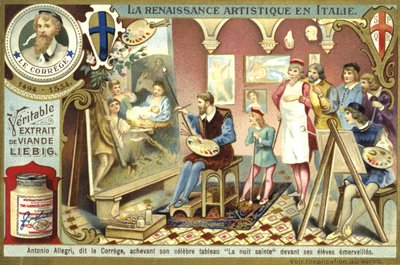 コレッジョは彼の驚くべき学生の前でキリスト降誕の彼の絵画を完了します 作： European School