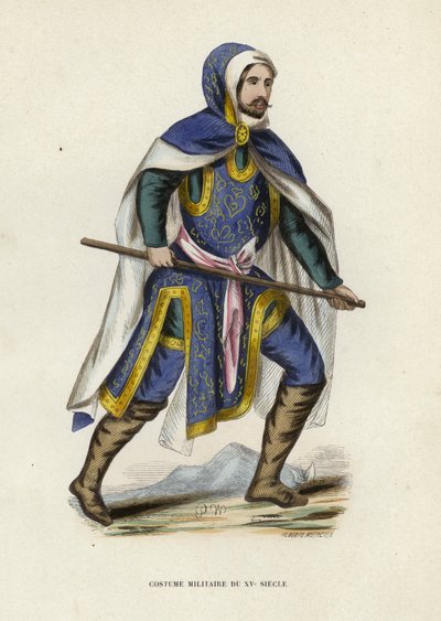 Costume Militaire Du XVe Siecle (カラーエングレービング) 作： European School