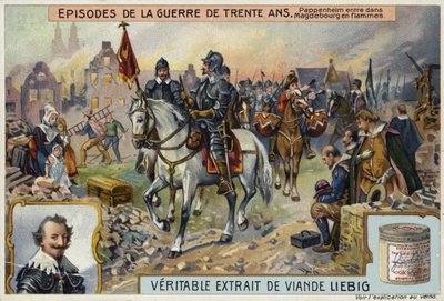 パッペンハイムのゴットフリート伯爵、燃える街、ドイツ、マクデブルク、1631年 作： European School