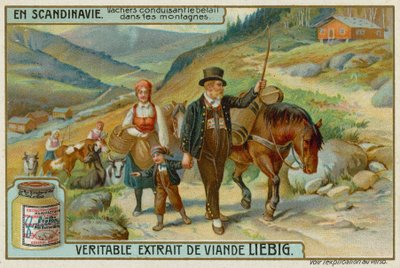 山で牛を運転する牛飼い 作： European School
