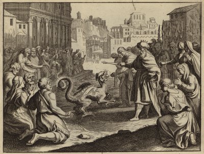 ベルとドラゴンの偶像を破壊するダニエル (彫刻) 作： European School