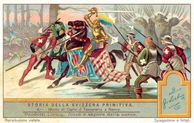 ナンシーの戦いでの大胆なチャールズの死、1477年 作： European School