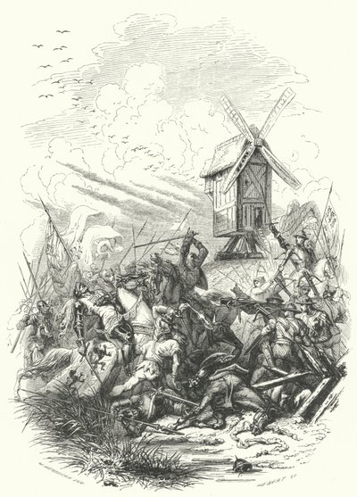 クレシーの戦いでのボヘミアのヨハネの死、1346年 作： European School