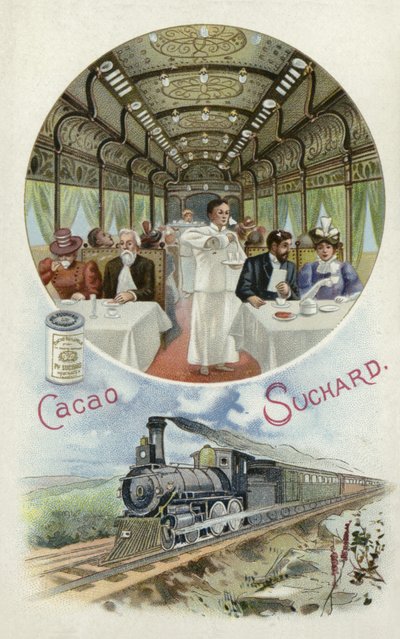 電車の食堂車でスチャードココアを飲む 作： European School