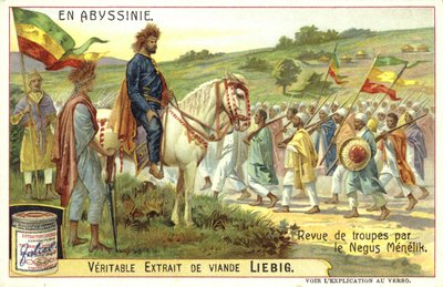 軍を見直しているエチオピアのメネリク2世皇帝 作： European School