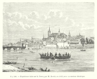 1839年にM.ヤコビがニューア号で行った電気モーターの使用経験（彫刻 作： European School