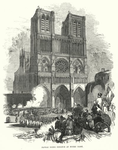 ノートルダム寺院で懺悔するファヴラス（彫刻 作： European School