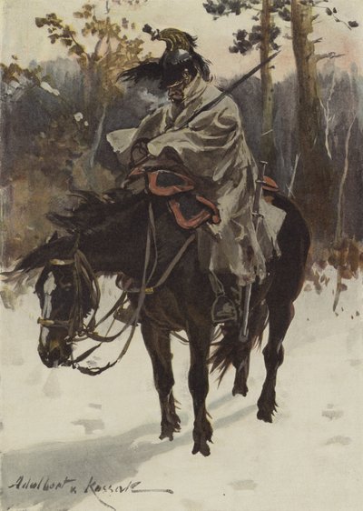 見張り役のフランス軍キュイラッシェ（1812年）（カラーリトグラフ 作： European School