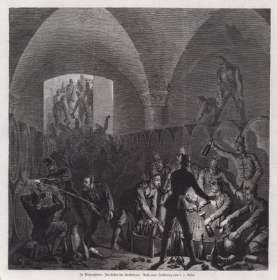 ティオンヴィル大聖堂のワインセラーで食事をするドイツ兵（普仏戦争、フランス 作： European School
