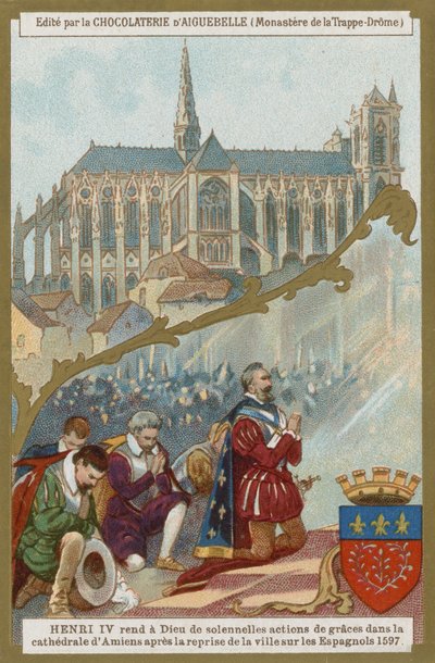 1597年にスペインから都市が奪還された後、アミアン大聖堂で祈るフランスのヘンリー4世 作： European School
