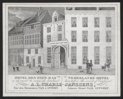 オランダのホテル「Hotel Des Pays Bas」、A L Charle-Janssens、Anvers、Antwerp（エングレービング 作： European School
