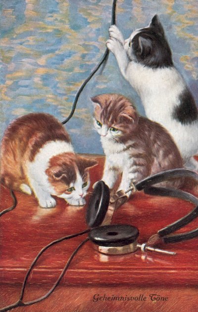 ユーモラスな猫のポストカード（カラーリトグラフ） 作： ヨーロピアンスクール