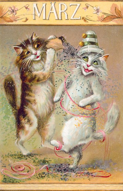 ユーモラスな猫のポストカード（カラーリトグラフ） 作： ヨーロピアンスクール