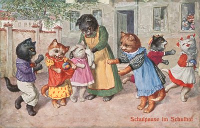 ユーモラスな猫のポストカード（カラーリトグラフ） 作： European School